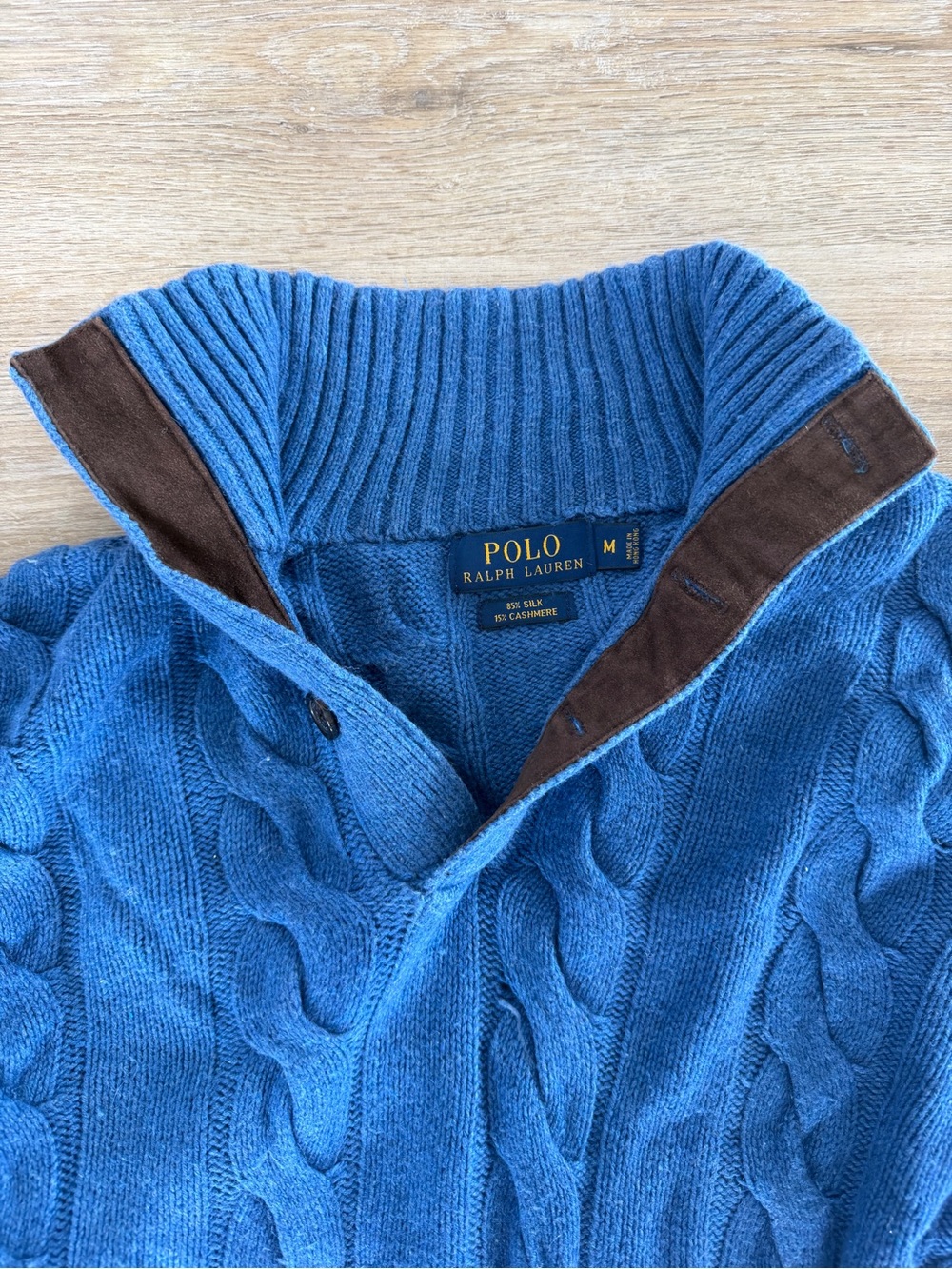 Polo by Ralph Lauren Blue Cable-Knit Cashmere-Silk button up Sweater